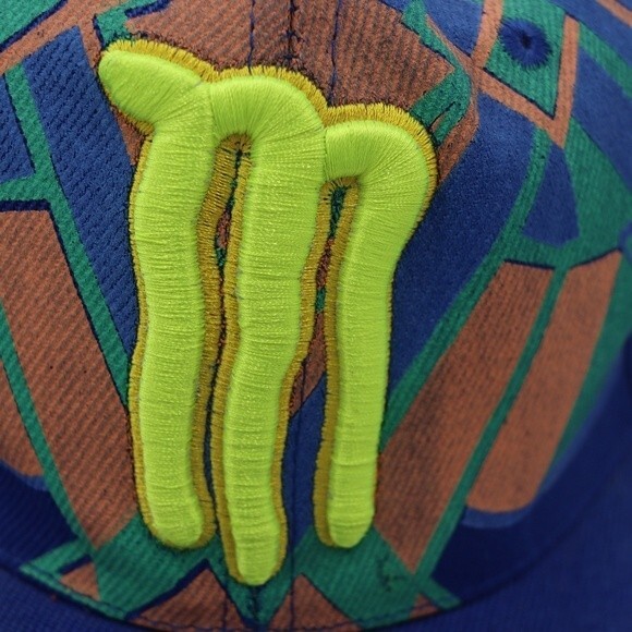 Monster Energy Vintage 90s Y2K Blue Neon Green Logo Fitted Baseball Hat 7.5 - Picture 3 of 9